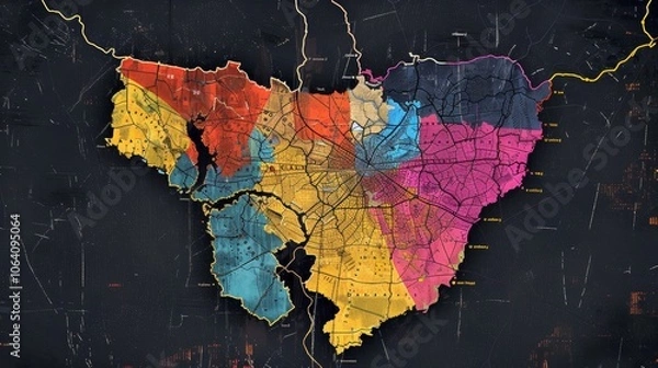Obraz Colorful District Map Illustrating Gerrymandering Concept