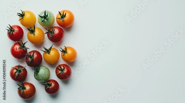 Fototapeta A vibrant handful of colorful cherry tomatoes showcasing fresh produce in a kitchen setting during daylight hours