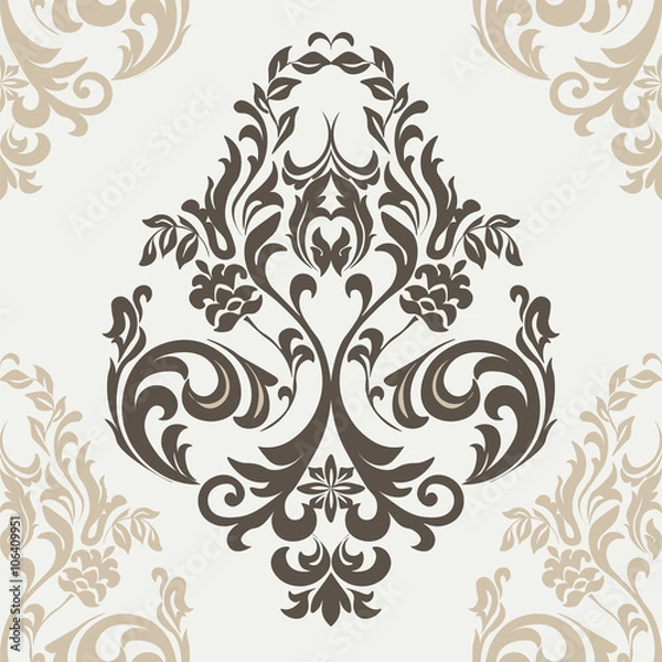 Fototapeta Vector floral damask ornament pattern. Elegant luxury texture for textile, fabrics or wallpapers backgrounds. Beige colors