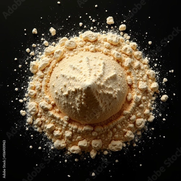 Fototapeta Explosive flour sphere on black - perfect for baking blogs, food photography websites, culinary art presentations, and cooking technique illustrations