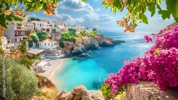 Fototapeta 青い海を臨む街並み