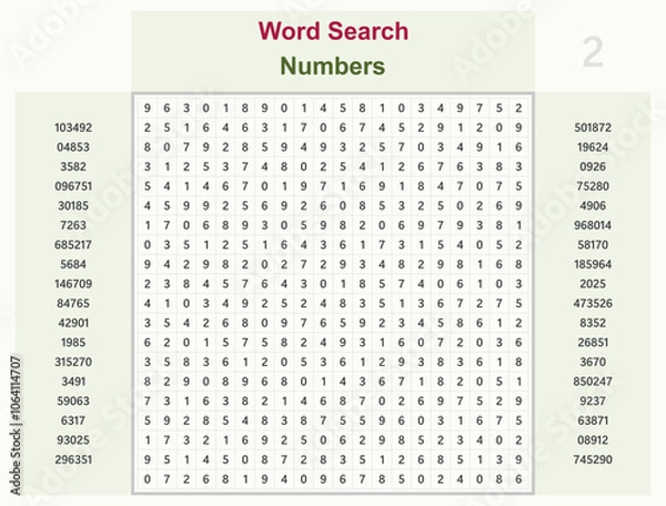 Fototapeta Word search puzzle vector (Word find game) illustration. Numbers