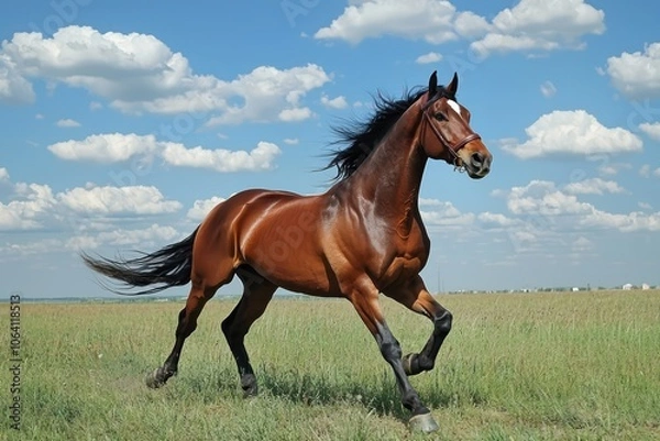 Obraz Beautiful horse galloping across an open field under sunny skies