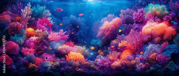 Fototapeta Illustration vectorielle de coraux colorés et lumineux dans un paysage marin