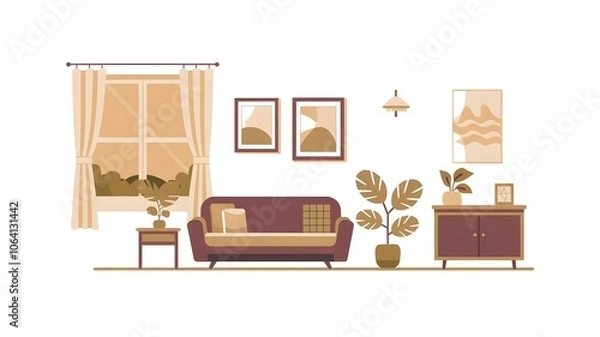 Fototapeta a vector illustration of a retro interior living
