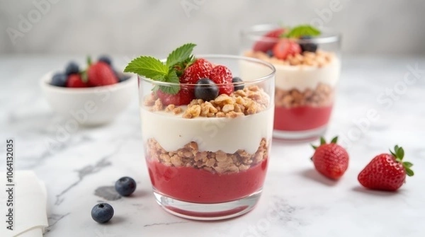 Obraz hia pudding with strawberry puree and granola