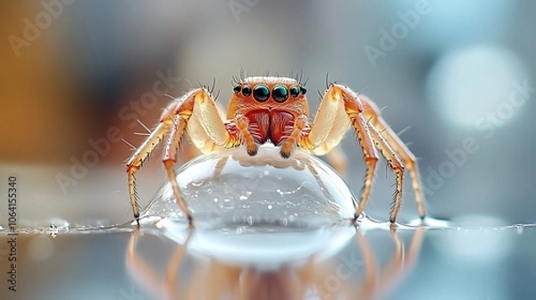 Fototapeta Macro shot of raindrops clinging to a spiders silk, highlighting the intricate patterns and shimmering reflections of nature at work.