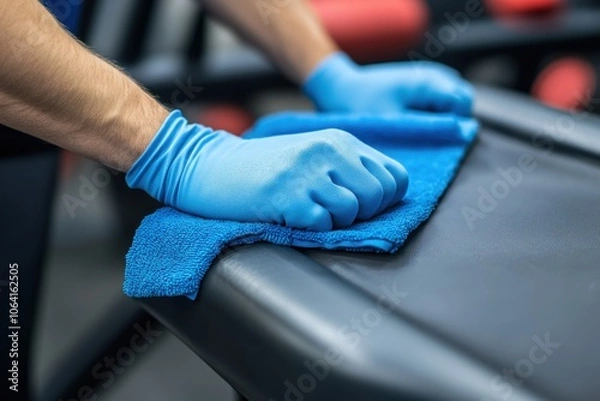 Fototapeta Cleaning Gym Equipment with Care and Precision
