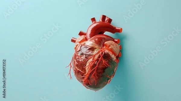 Obraz Anatomical Model of a Human Heart on a Blue Background