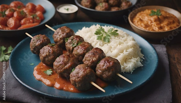 Obraz beef kofta kebab skewers on a plate