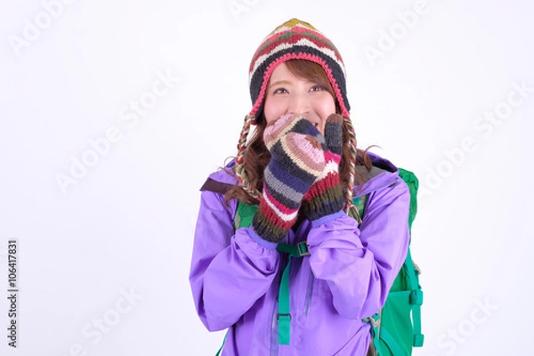 Obraz 山ガール　日本人女性　白バック