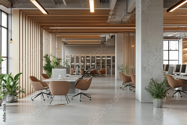Fototapeta Modern office with empty wall for mockup template
