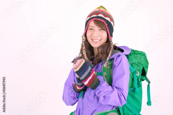 Obraz 山ガール　日本人女性　白バック