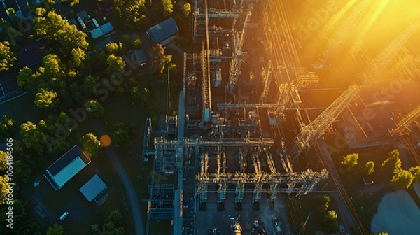 Fototapeta Aerial View of Virtual Power Plant Integrating Energy Resources . illustration