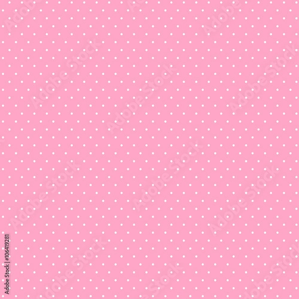 Obraz Seamless pattern of small, pink polka dots on a white background.