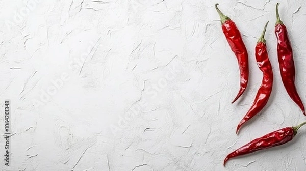 Obraz Red Chili Peppers on White Background