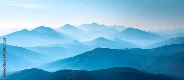 Obraz Misty Mountain Peaks Against a Serene Blue Sky Backdrop