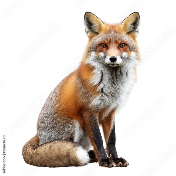 Fototapeta Red fox sitting transparent background  isolated  wildlife  animal  portrait  nature  furry    on transparent background