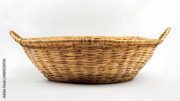 Fototapeta empty cane basket or tokri in hindi and topli in marathi, isolated over white background.