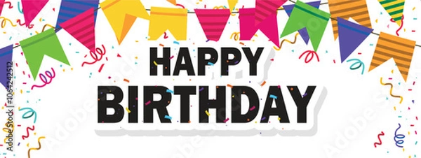 Fototapeta Happy birthday vector transparent background. colorful happy birthday border frame with confetti