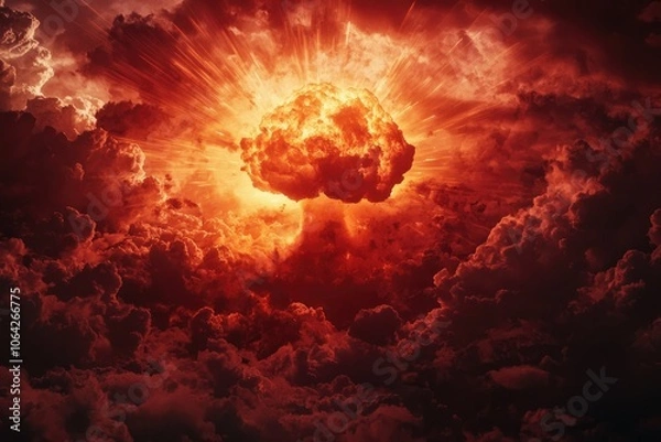 Fototapeta Dramatic Atomic Explosion with Mushroom Cloud