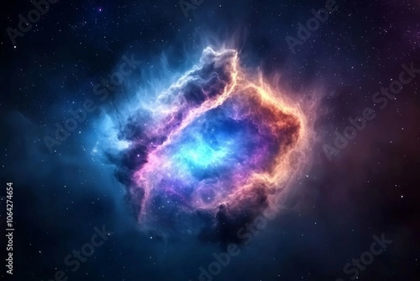 Fototapeta A colorful nebula in space with a blue and orange center