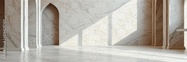 Fototapeta Polished terrazzo floor and marble stone wall with beautiful old texture, background for design projects, interior design, beautiful, marble