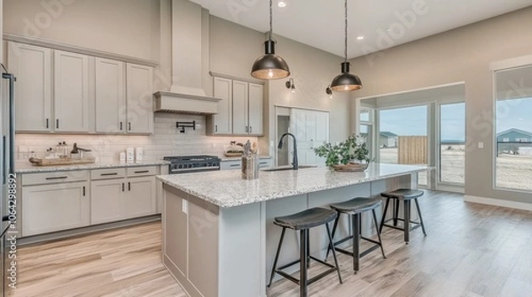 Fototapeta Modern Kitchen with Open Layout and Natural Lighting