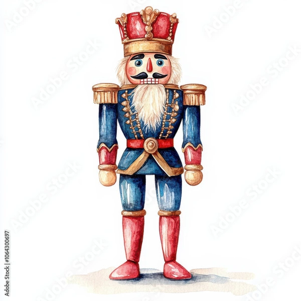 Fototapeta Nutcracker toy soldier, colorful, festive, isolated on white background