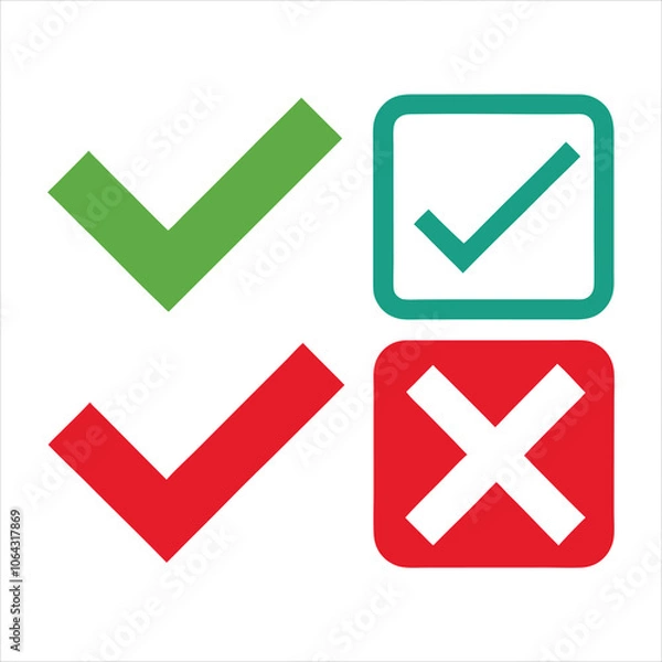 Fototapeta set of check mark cross on white background isolate