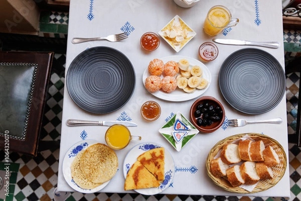 Obraz Breakfast layout in Fez, Morocco.