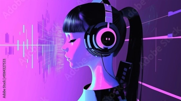 Fototapeta Cyber Soundwave: Immersed in a Digital Melody