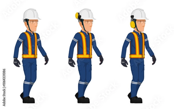 Fototapeta Isolate walking worker on white background