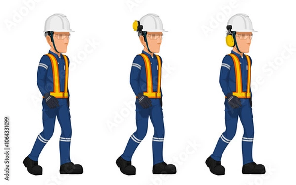 Fototapeta Isolate walking worker on white background