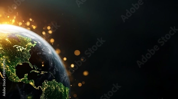 Fototapeta 3D Earth with Carbon-Saving Graphics on Black Background for Awareness Campaigns