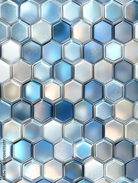 Obraz Abstract hexagonal tiles in blue tones, reflective surfaces, intricate geometric pattern.