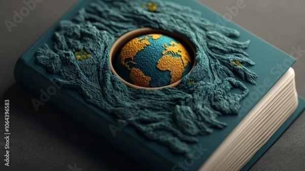 Fototapeta Book with globe design on textured cover
