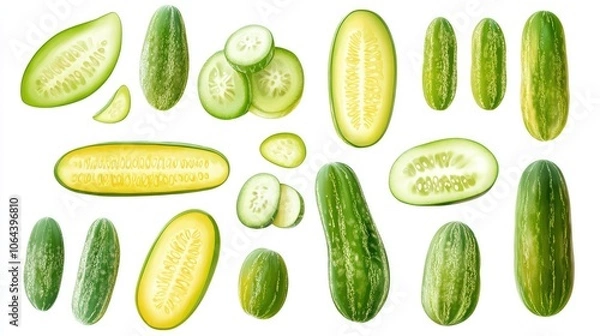 Fototapeta Fresh Cucumbers on White Background for Culinary Use