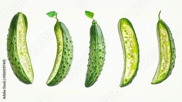 Fototapeta Fresh Cucumbers on White Background