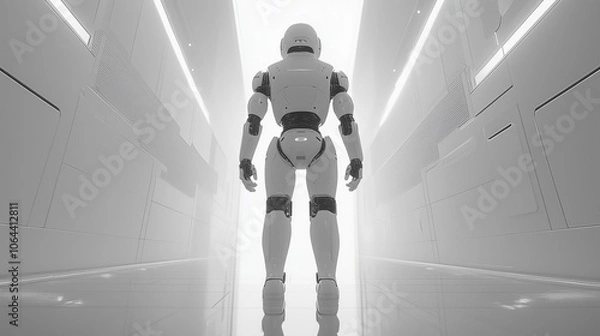 Fototapeta White artificial intelligence humanoid robot stands