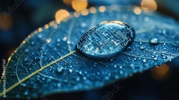 Obraz Water droplet on leaf with digital effect