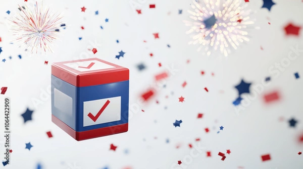 Fototapeta 3D Ballot Box with Checkmark and Patriotic Fireworks for Election Celebration