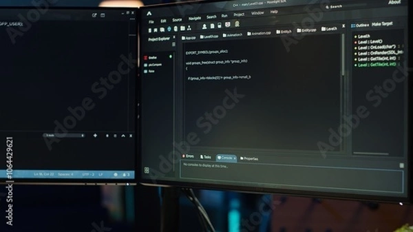 Obraz Programmer typing on computer to fix vulnerabilities in software enabling attackers to compromise systems. Woman taking care of security exposures in operating system, writing code, camera A close up