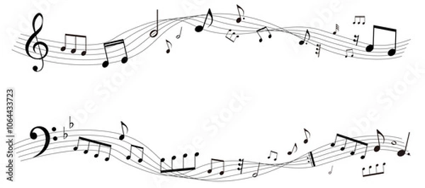 Fototapeta 遠近感のある楽譜のフレームイラスト　五線譜　背景イラスト　音符、音楽記号のイラスト