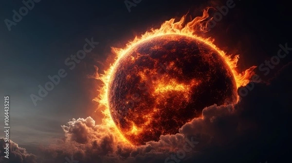 Fototapeta Dramatic Solar Eclipse Over Dark Clouds