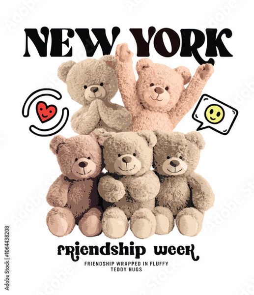 Obraz Cute teddy bear illustration.Funny teddy bears vector graphic.Cute cartoon character illustration for children's textile products.Cartoon bears doll in oversize fashion style .Cute bear graphic design