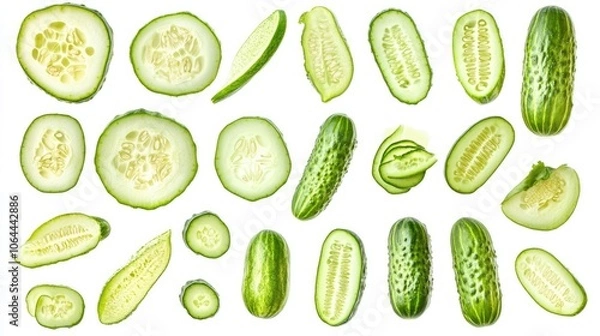 Obraz Fresh Cucumber Slices Collection for Culinary Use