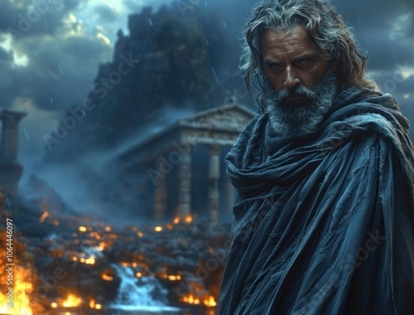 Obraz Lord of the Underworld: Hades, also known as Aides in Greek Mythology, Supreme God of Death, Ruler of the Underworld, Eldest Son of Cronus and Rhea, and Revered Olympian Deity. Olympic god