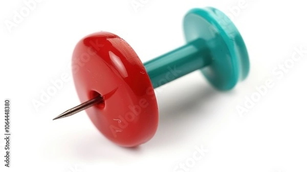 Fototapeta A pushpin stationery on a white background presents a neat and useful item. A simple yet practical object that can be used for various purposes.