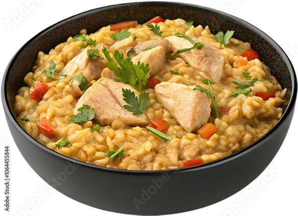 Obraz Delicious Risotto featuring creamy rice, mushrooms, and aromatic herbs and spices. 